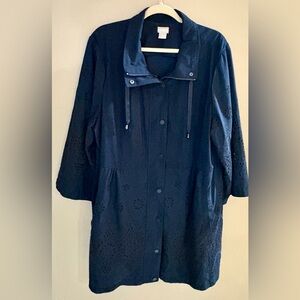 Chico's Size 4 (20-22W) Dark Blue Jacket with Stunning Eyelet Accents, NWOT